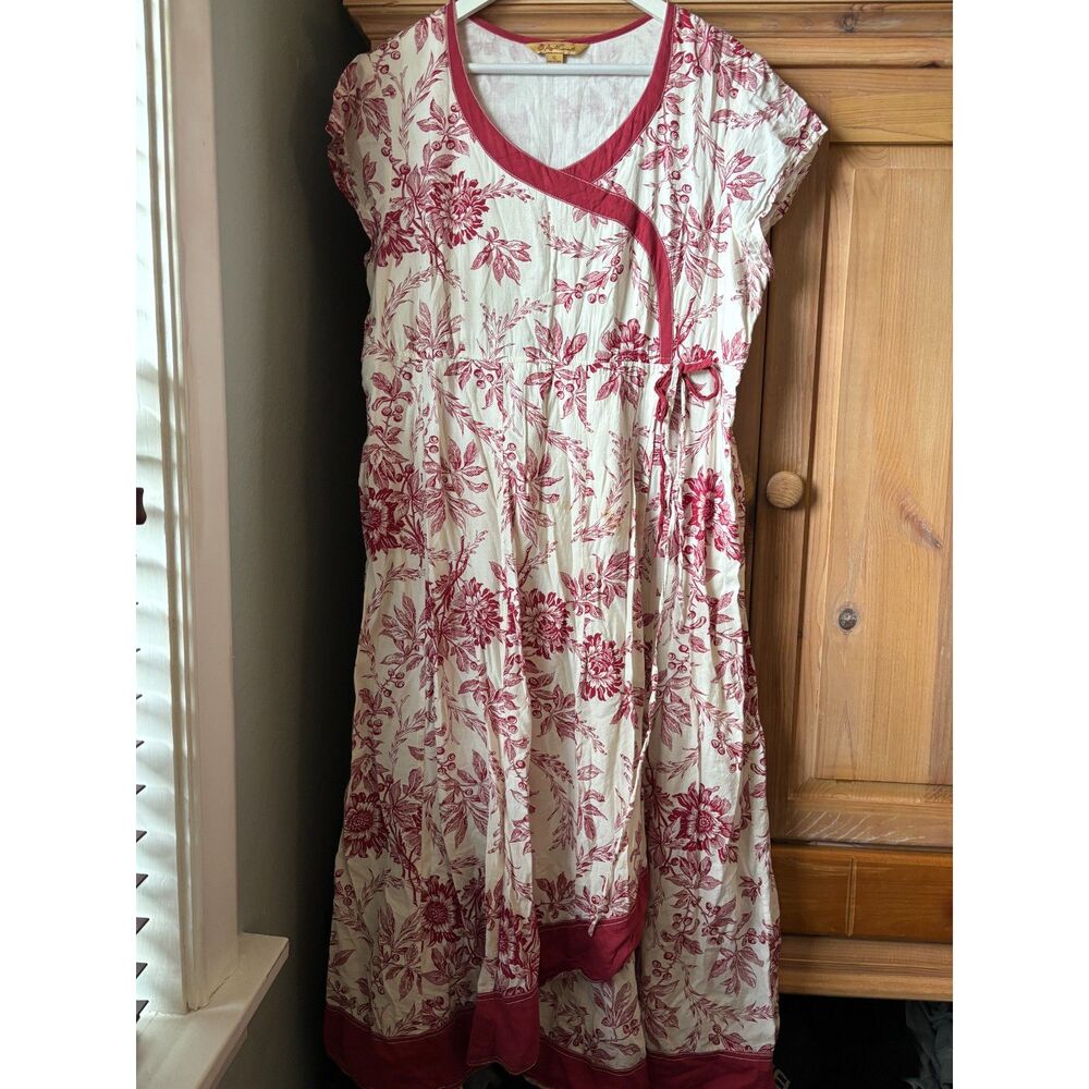 April Cornell | Floral Faux Wrap Vintage Inspired Midi Dress Red & White | XL